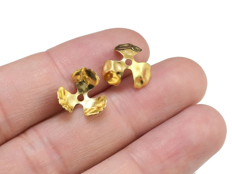 Jewelry Making Gemstones - 真鍮製ビーズキャップ100個、花柄エンドキャップ、12x4.5mm、パールや宝石の台座、ロンデルビーズ、真鍮製パーツ、DIYジュエリー製作用 R2146