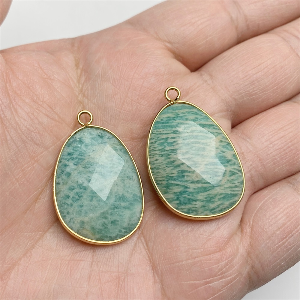 Jewelry Making Gemstones - 2 個卵形石ペンダント天然アマゾナイトオーバル水滴宝石チャームジュエリーメイキング用ネックレス DIY イヤリング 30 ×