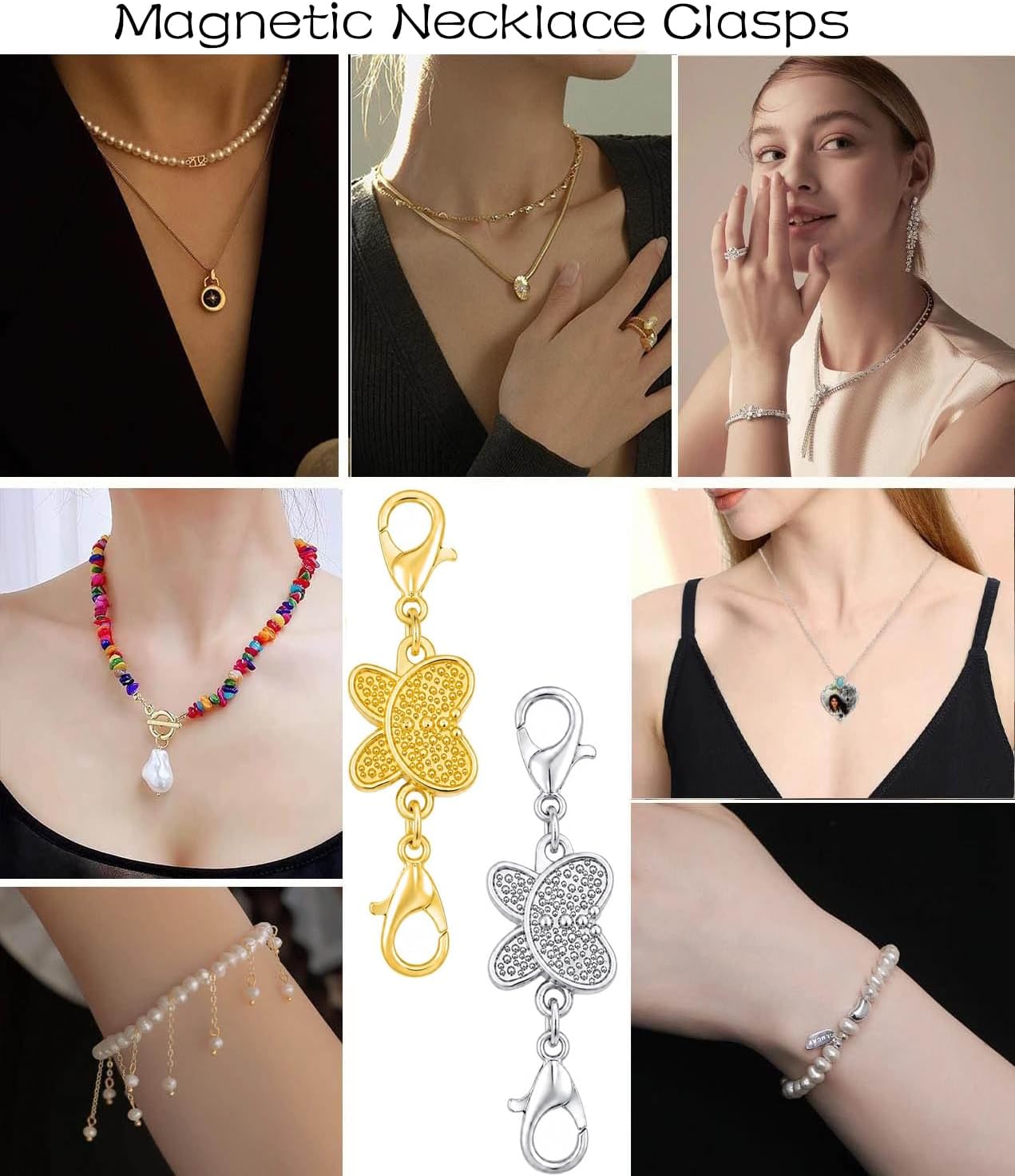 蝶の形をした磁石式ネックレス留め具。ロブスタークラスプ付き。 - Lobster Clasp Silver のレビューと価格